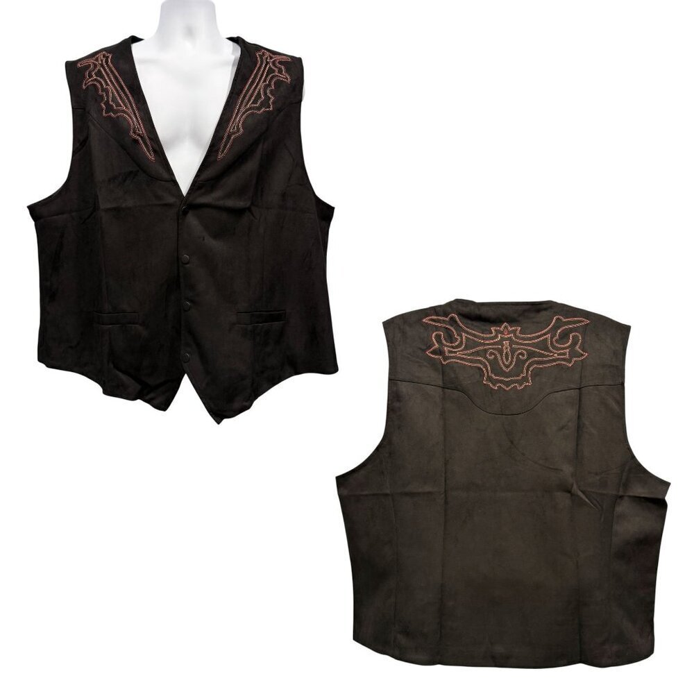 COOFANDY Faux Suede Vest Embroidered Snap Front Western Black Mens 2XL‎ XXL NWT